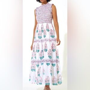 Oliphant floral sleeveless smocked maxi dress